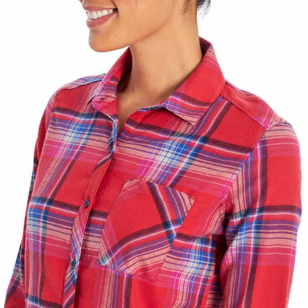 Orvis Womens Stretch Flannel Button Down Shirt Red - Picture 3 of 6